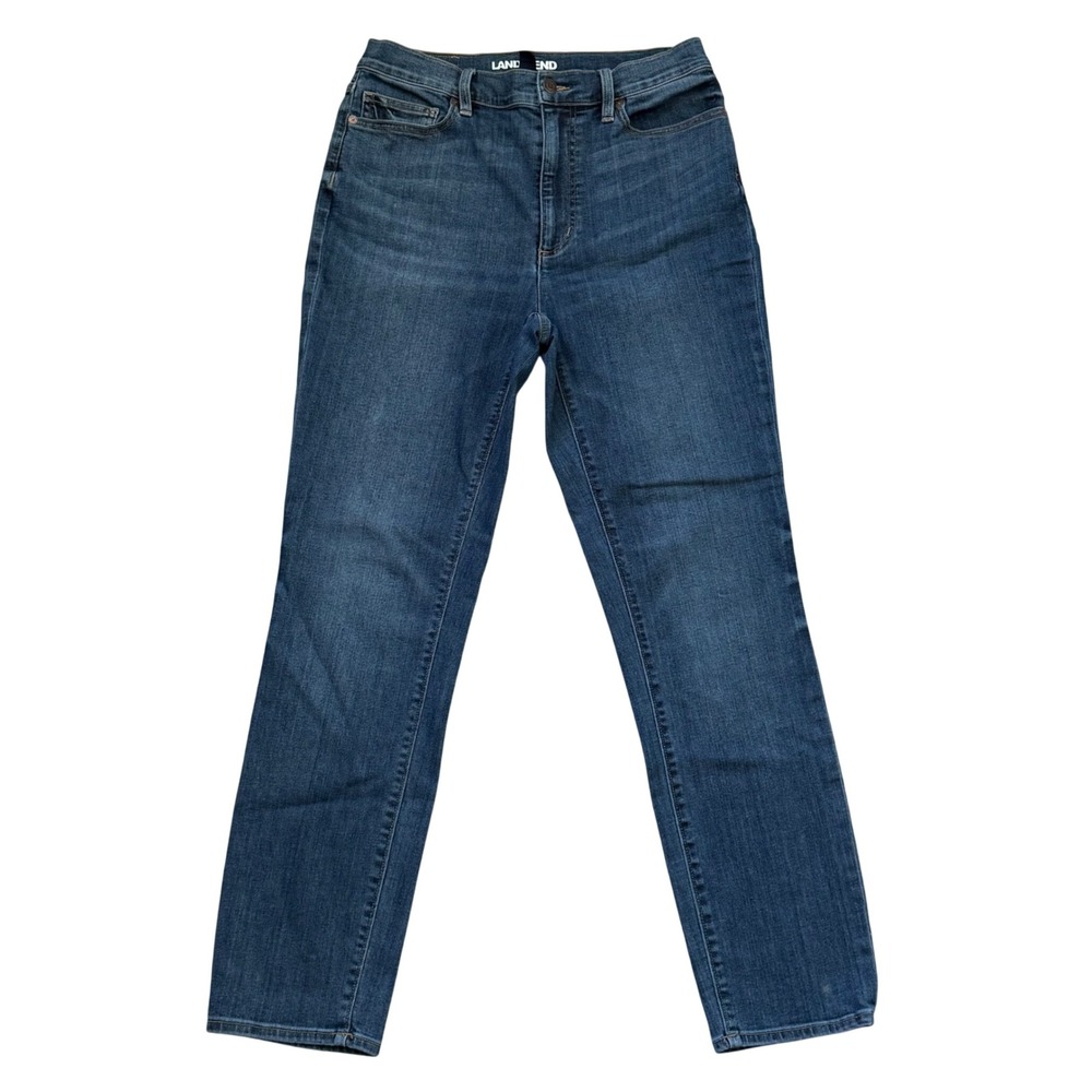 Lands End Tall Womens Size 10 High Rise Straight Leg Jeans Dark Wash Indigo Blue